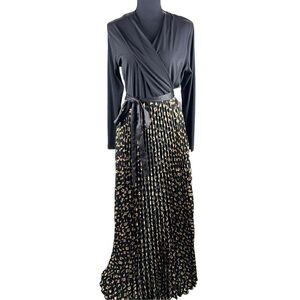 Lularoe Deanne Elegant Wrap Gold & Black Belted Maxi Cocktail Dress Size Medium